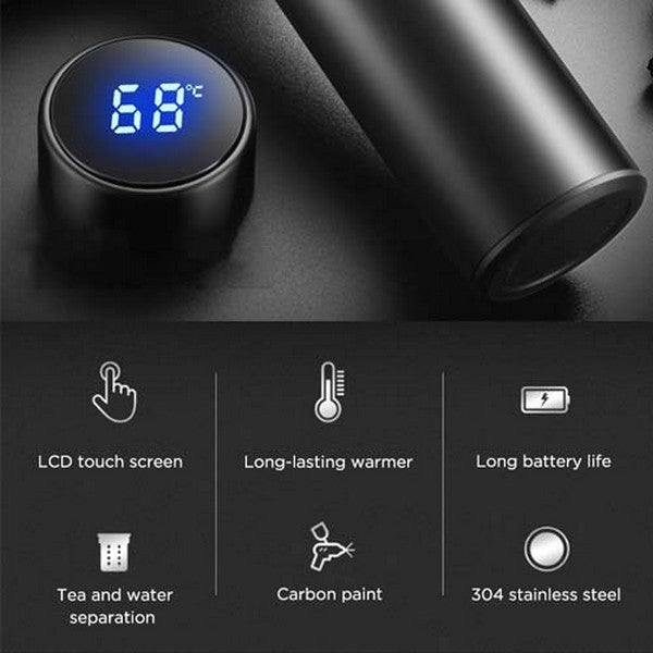 Smart LED Temperature Bottle β 500ml Stainless Steel Thermos | Hot & Cold Vacuum Flask with Touch Display