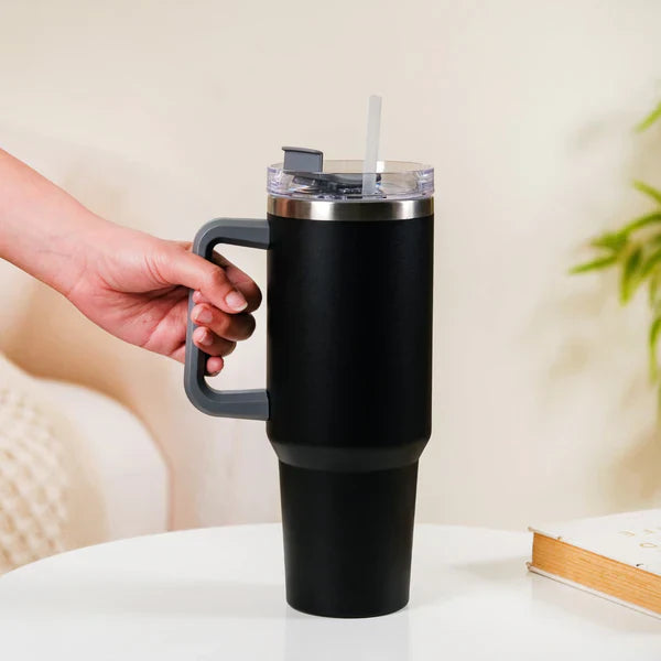 Stainless Steel Tumbler with Straw & Handle